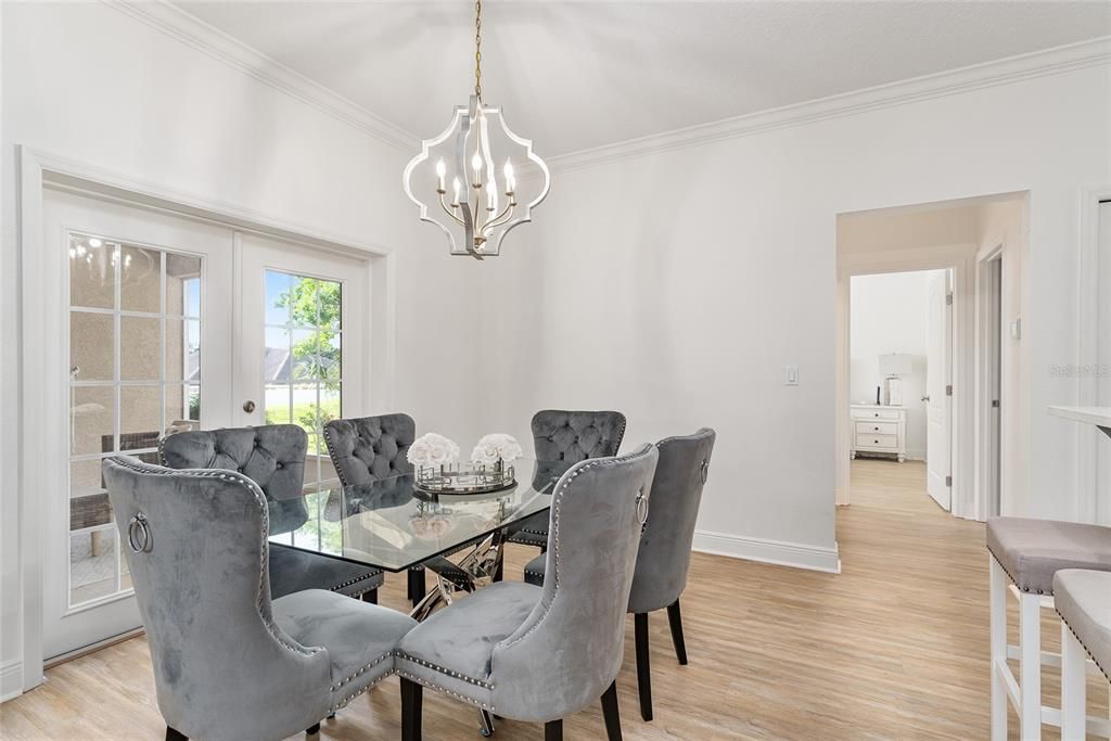 Chandelier, Dining room, Interior, Wood Texture Flooring