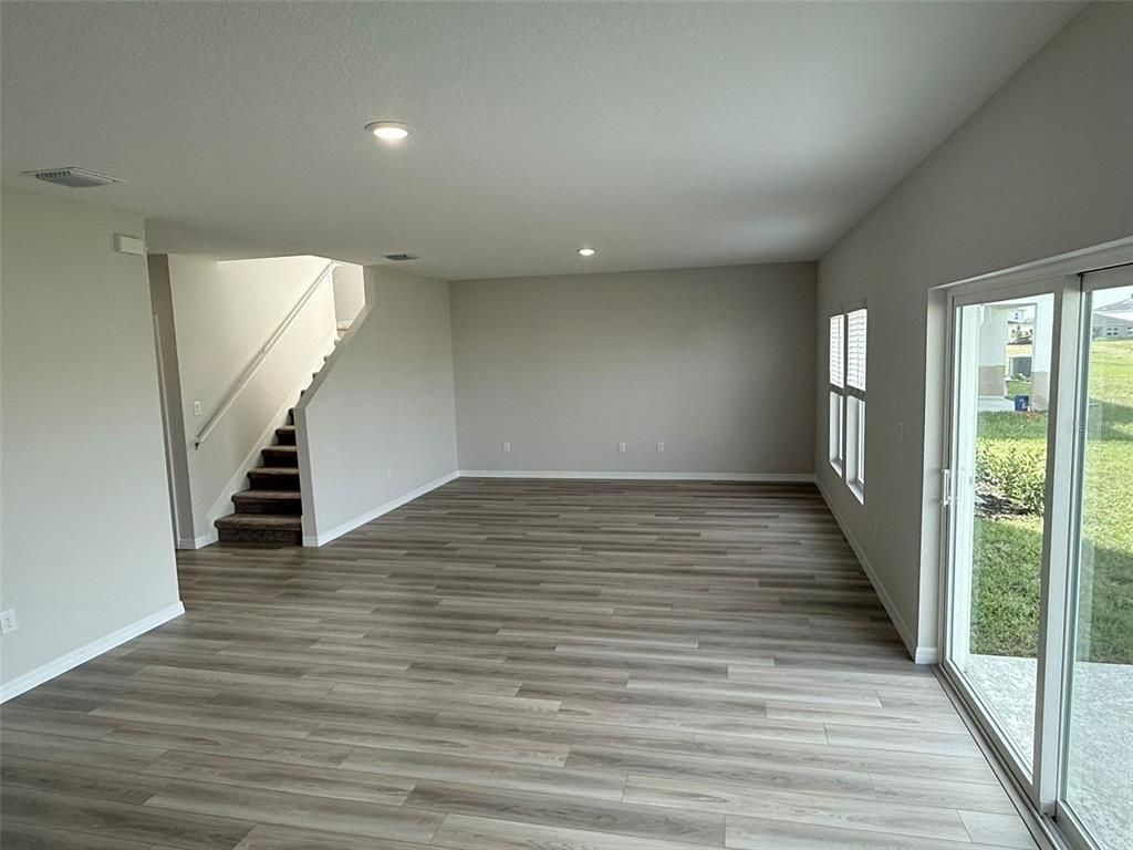 Empty room, Interior, Recessed Lighting, Wood Texture Flooring