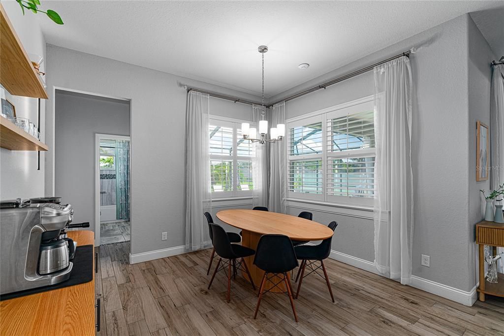 Dining room, Interior, Pendant Lights, Wood Texture Flooring