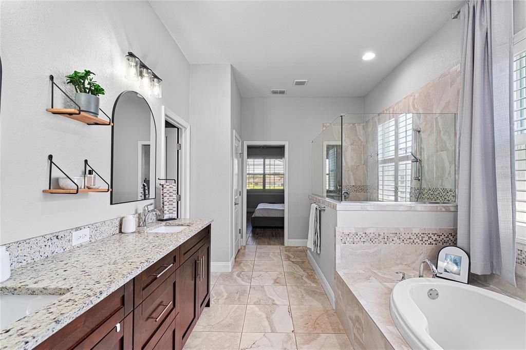 Bathroom, Dual Sink Vanities, Glass Shower, Interior, Recessed Lighting