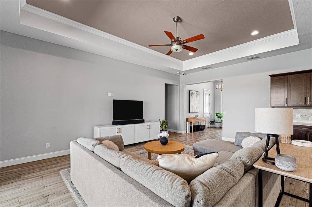 Interior, Living room, Recessed Lighting, Wood Texture Flooring