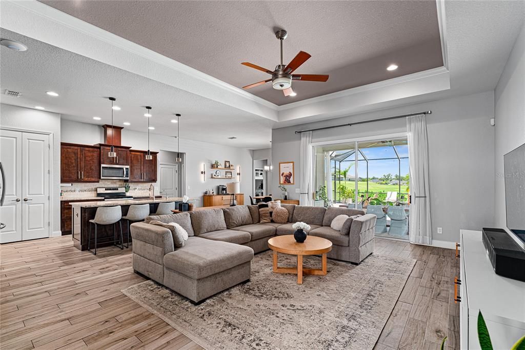 Interior, Kitchen, Living room, Pendant Lights, Recessed Lighting, Stainless Steel Appliances, Wood Texture Flooring
