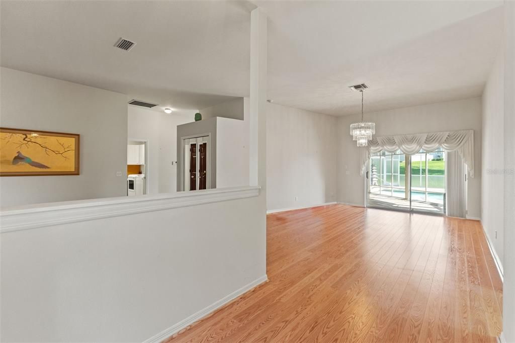 Chandelier, Empty room, Interior, Wood Texture Flooring