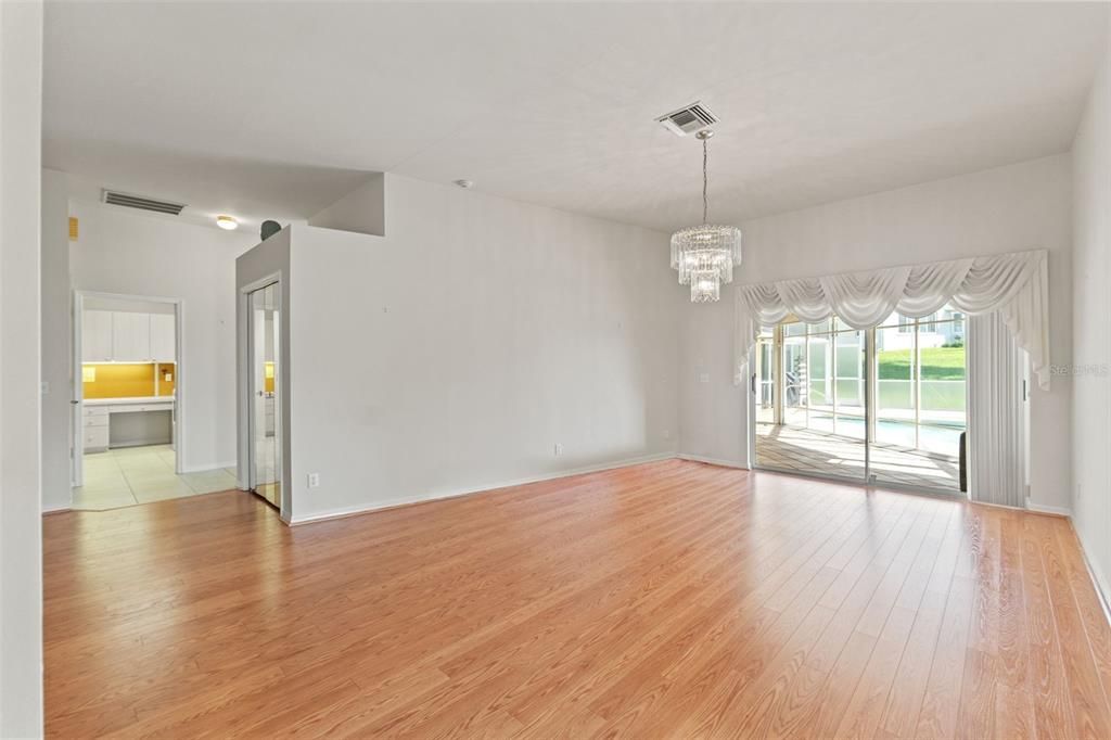 Chandelier, Empty room, Interior, Wood Texture Flooring