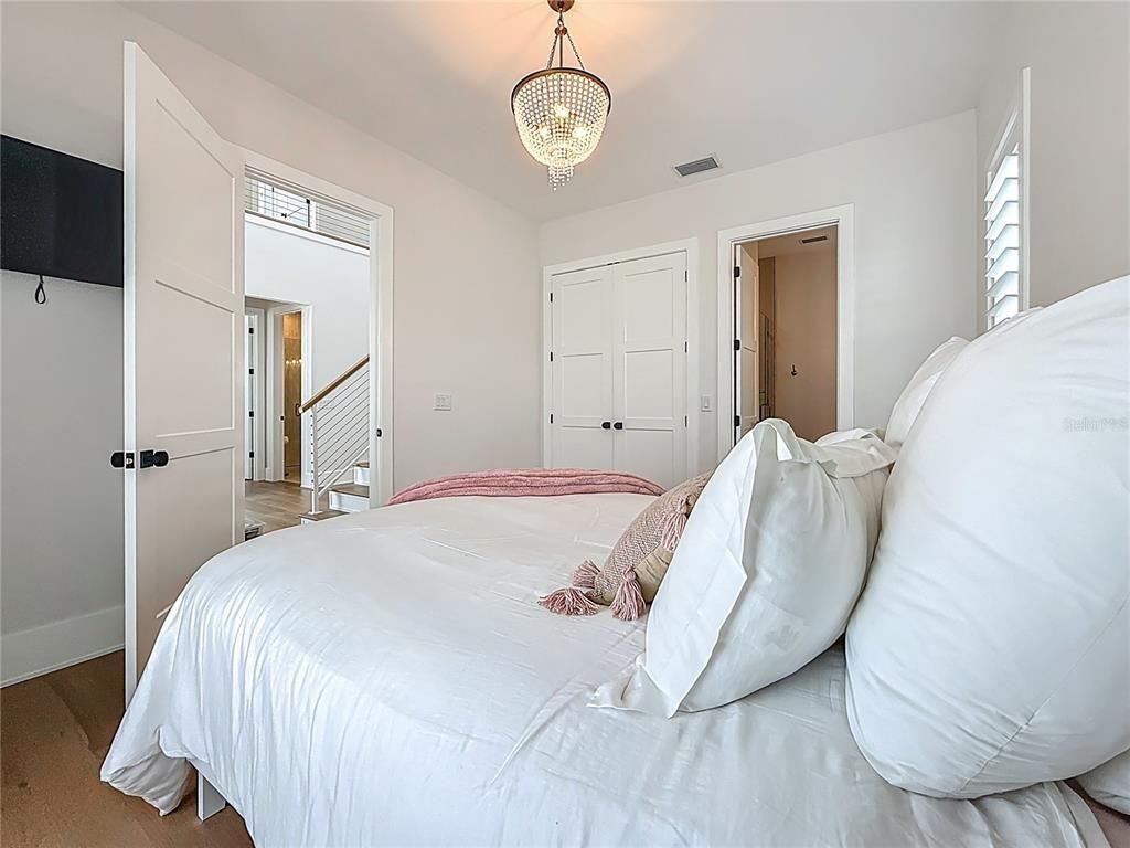 Bedroom, Chandelier, Interior, Wood Texture Flooring