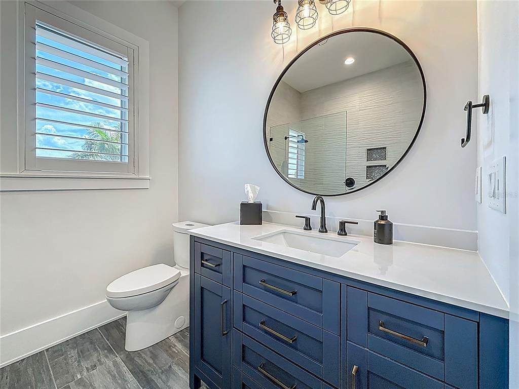 Bathroom, Interior, Recessed Lighting, Wood Texture Flooring