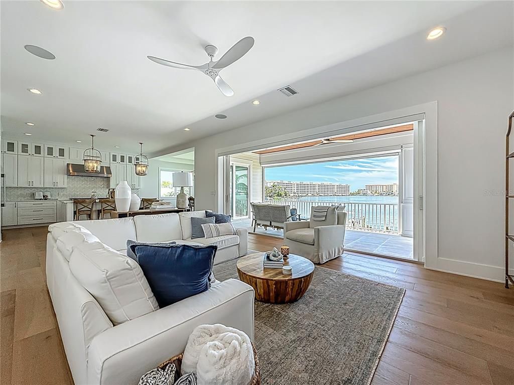 Interior, Kitchen, Living room, Pendant Lights, Recessed Lighting, Water, Wood Texture Flooring