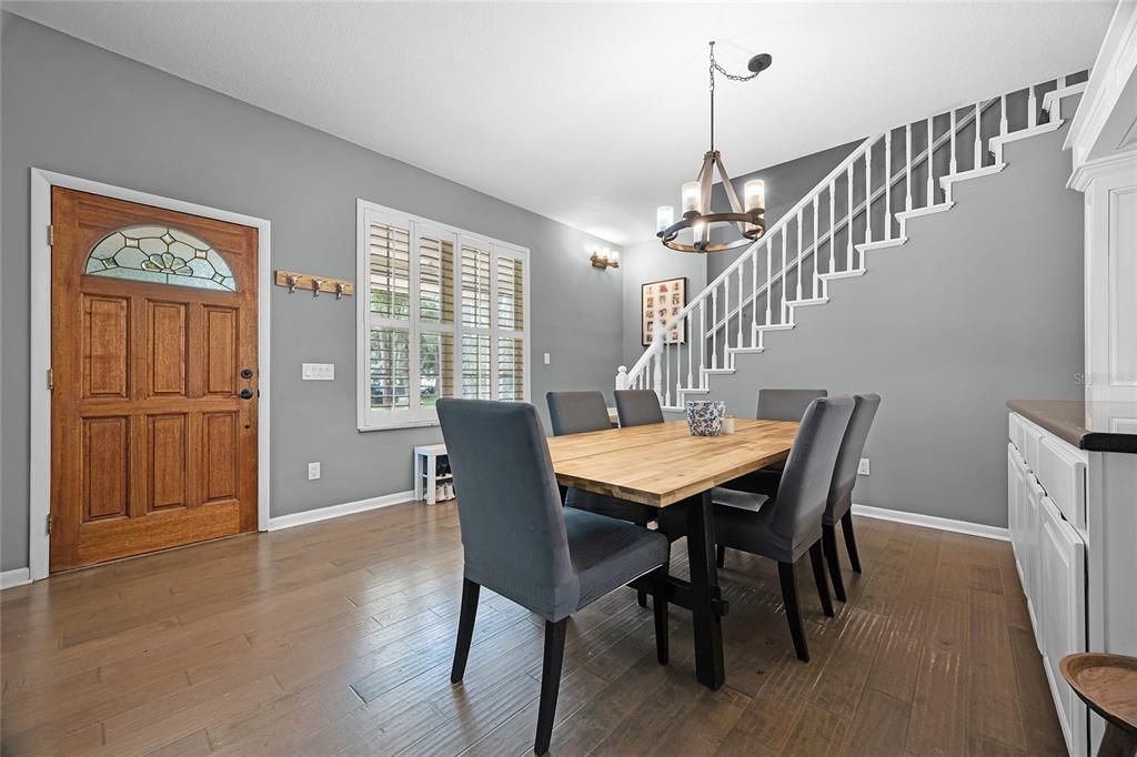 Dining room, Interior, Pendant Lights, Wood Texture Flooring