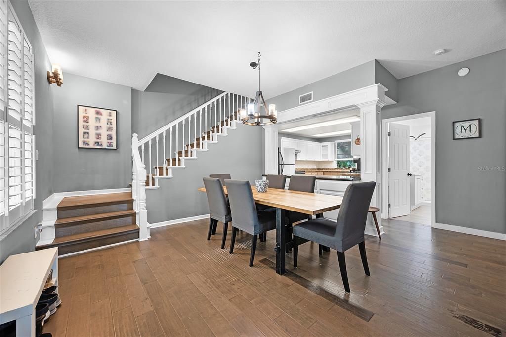 Chandelier, Dining room, Interior, Pendant Lights, Wood Texture Flooring