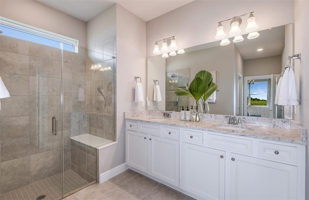 Bathroom, Dual Sink Vanities, Glass Shower, Interior, Recessed Lighting