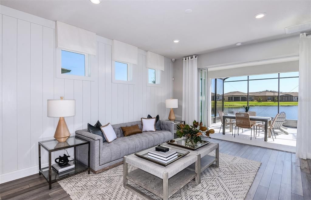 Interior, Living room, Recessed Lighting, Water, Wood Texture Flooring