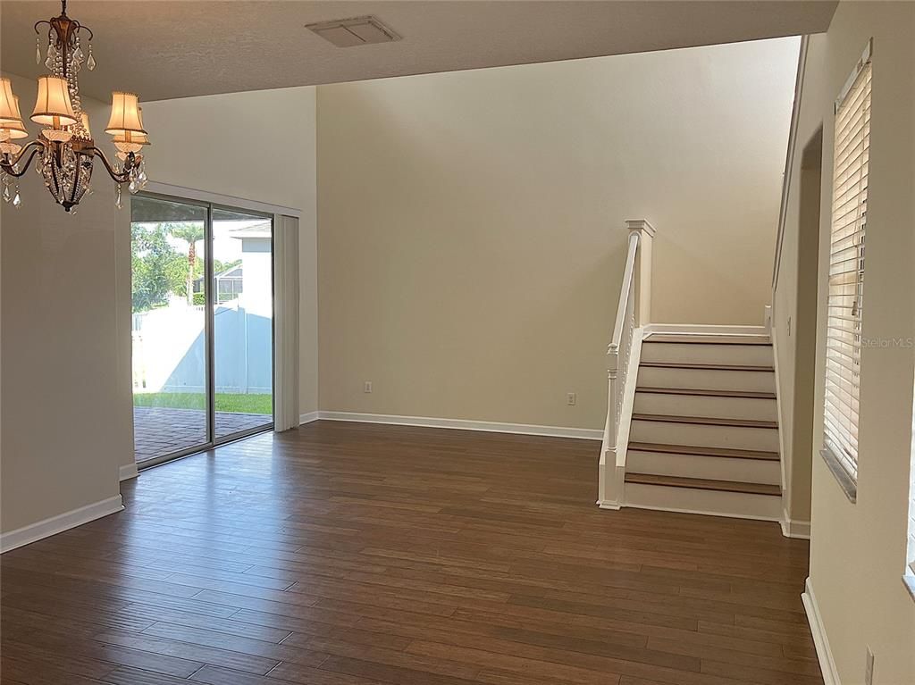 Chandelier, Empty room, Interior, Wood Texture Flooring