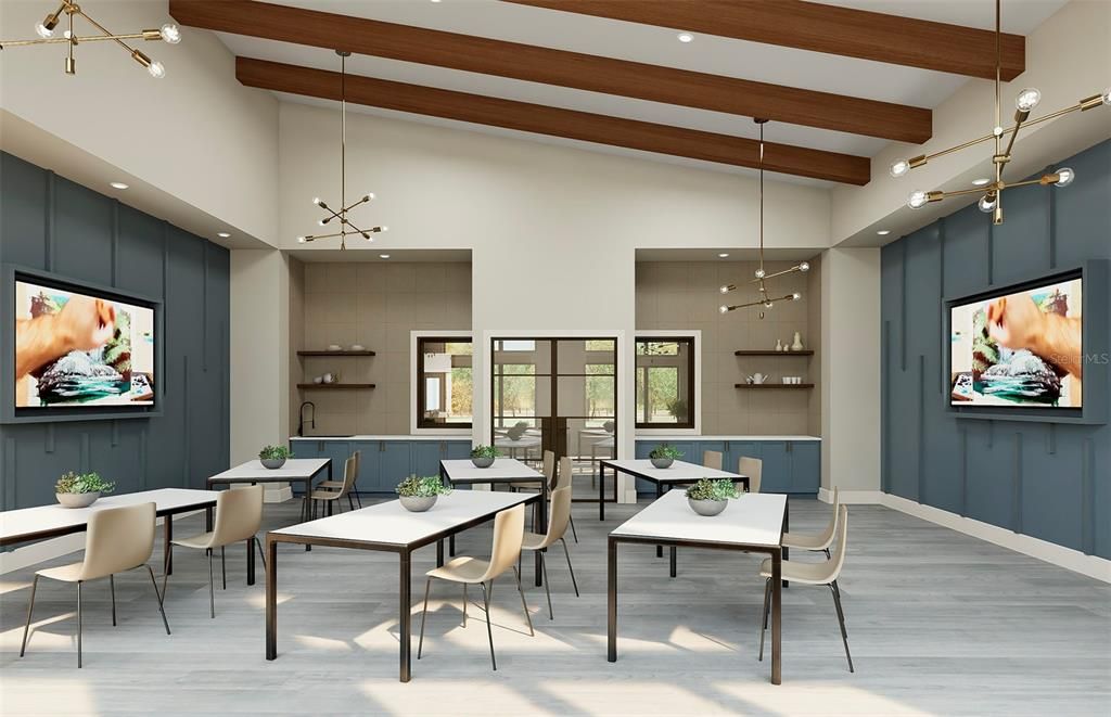 Dining room, Interior, Living room, Pendant Lights, Recessed Lighting, Wooden Beams, Wood Texture Flooring