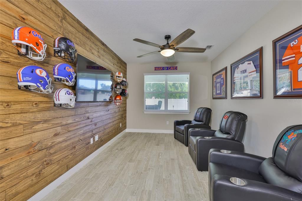 Home Theatre Room, Interior, Wood Texture Flooring, Wooden Walls