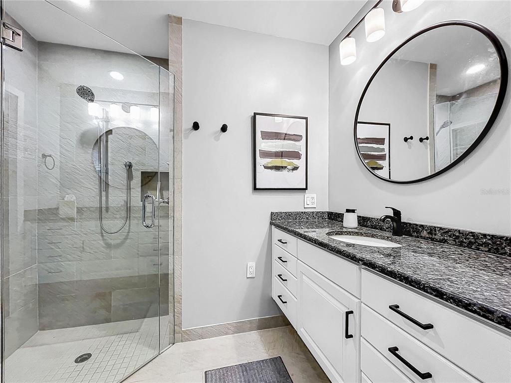 Bathroom, Dual Sink Vanities, Glass Shower, Interior, Recessed Lighting