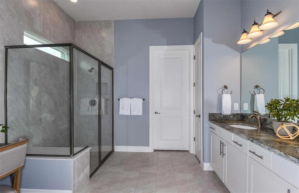 Bathroom, Dual Sink Vanities, Glass Shower, Interior, Recessed Lighting