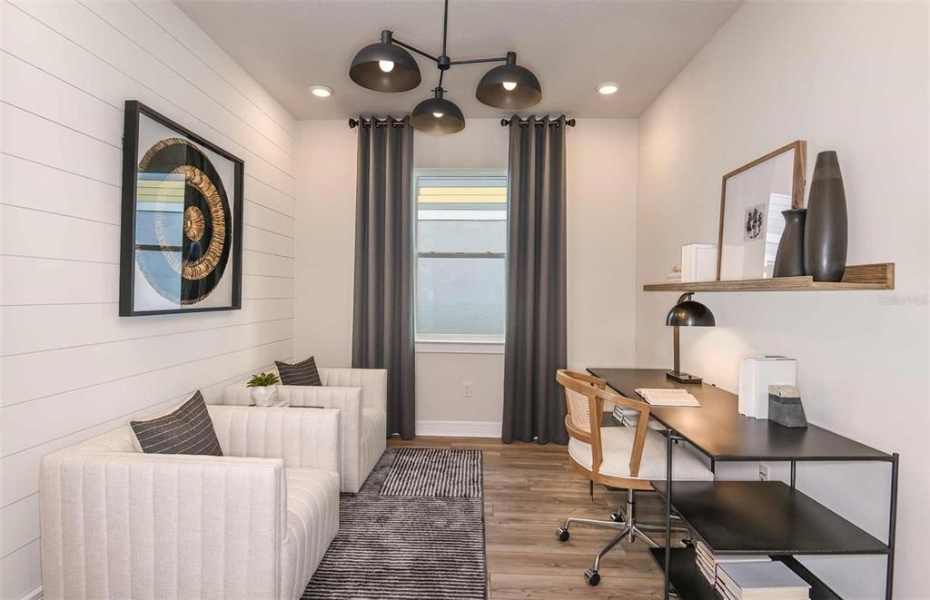 Home Office, Interior, Recessed Lighting, Wood Texture Flooring
