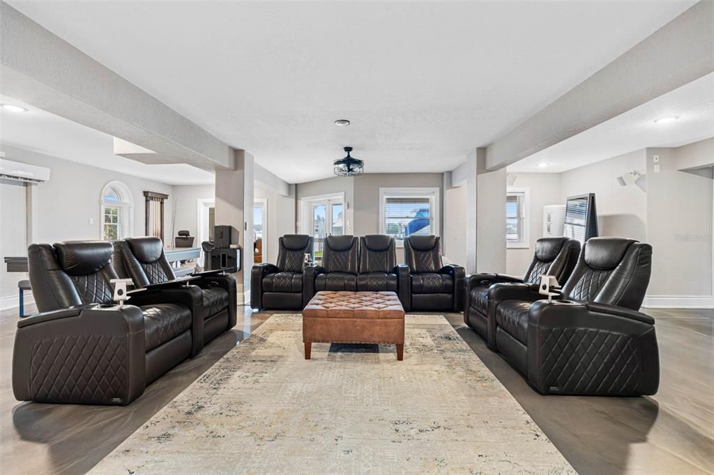 Home Theatre Room, Interior, Living room, Recessed Lighting, Wood Texture Flooring