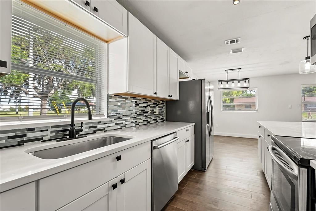 Interior, Kitchen, Pendant Lights, Recessed Lighting, Wood Texture Flooring
