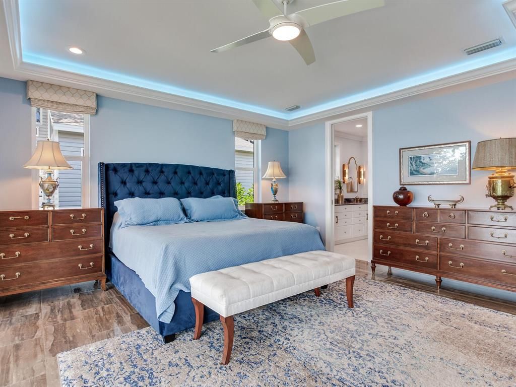 Bedroom, Interior, Recessed Lighting, Wood Texture Flooring