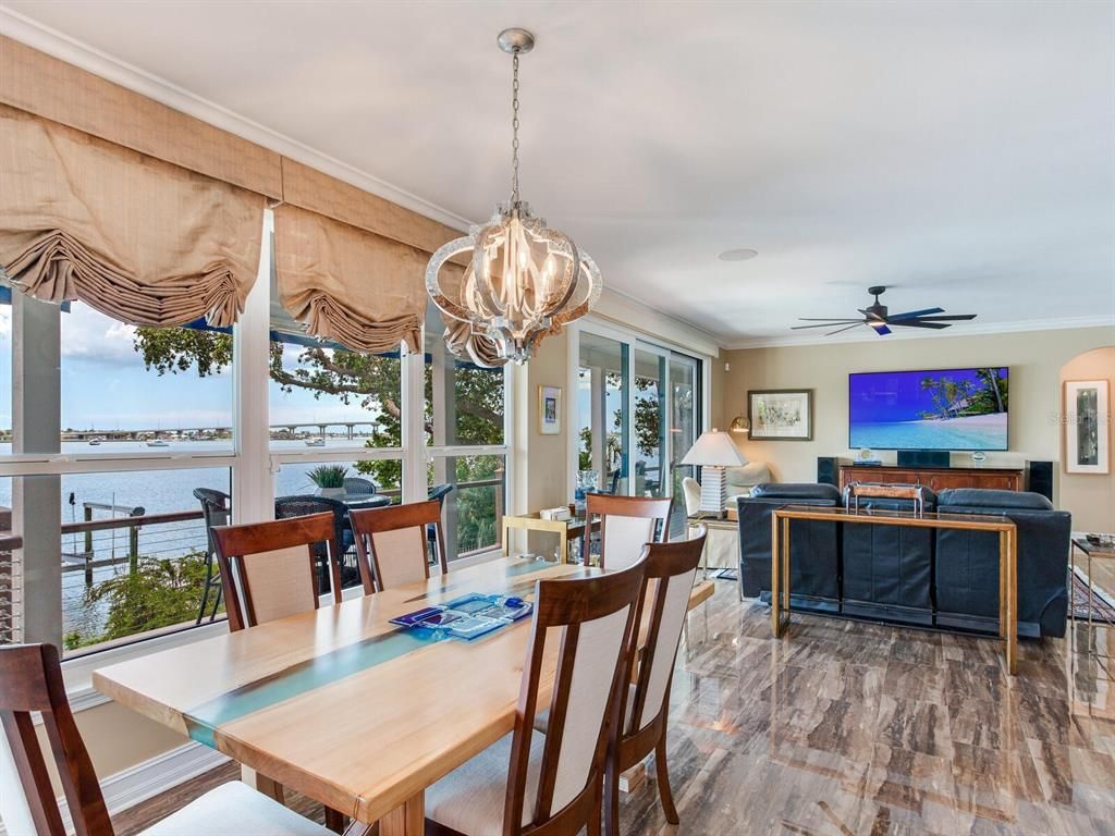 Chandelier, Dining room, Interior, Living room, Water, Wood Texture Flooring
