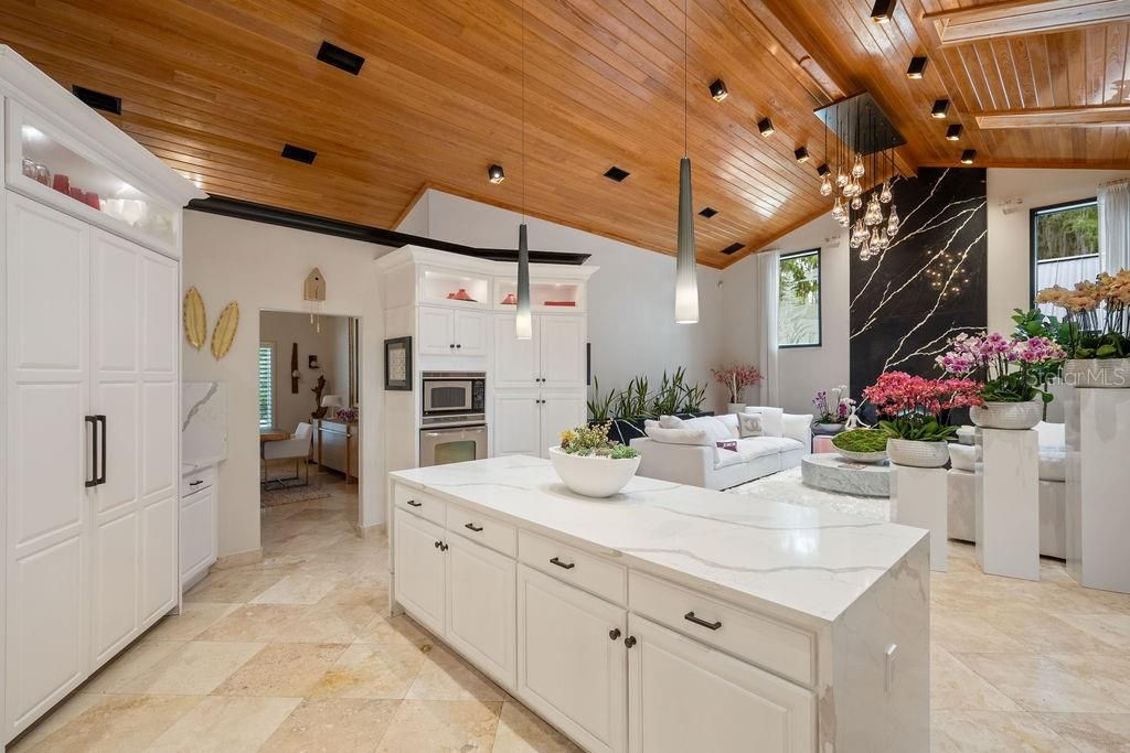 Interior, Kitchen, Pendant Lights, Recessed Lighting, Wooden Ceilings