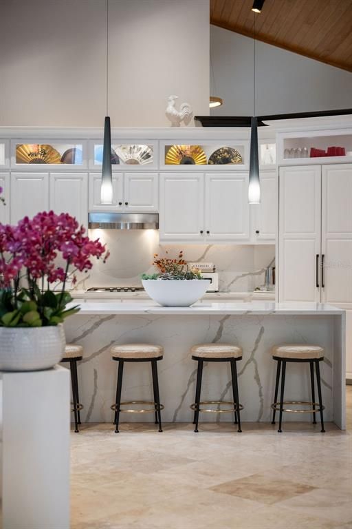 Interior, Kitchen, Marble Walls, Pendant Lights