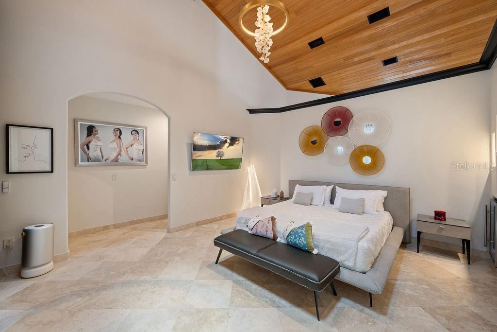 Bedroom, Chandelier, Interior, Pendant Lights, Wooden Ceilings