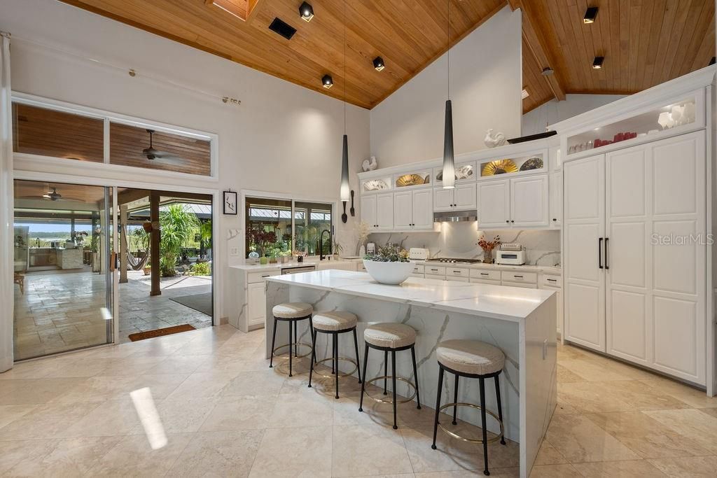 Interior, Kitchen, Pendant Lights, Recessed Lighting, Wooden Ceilings