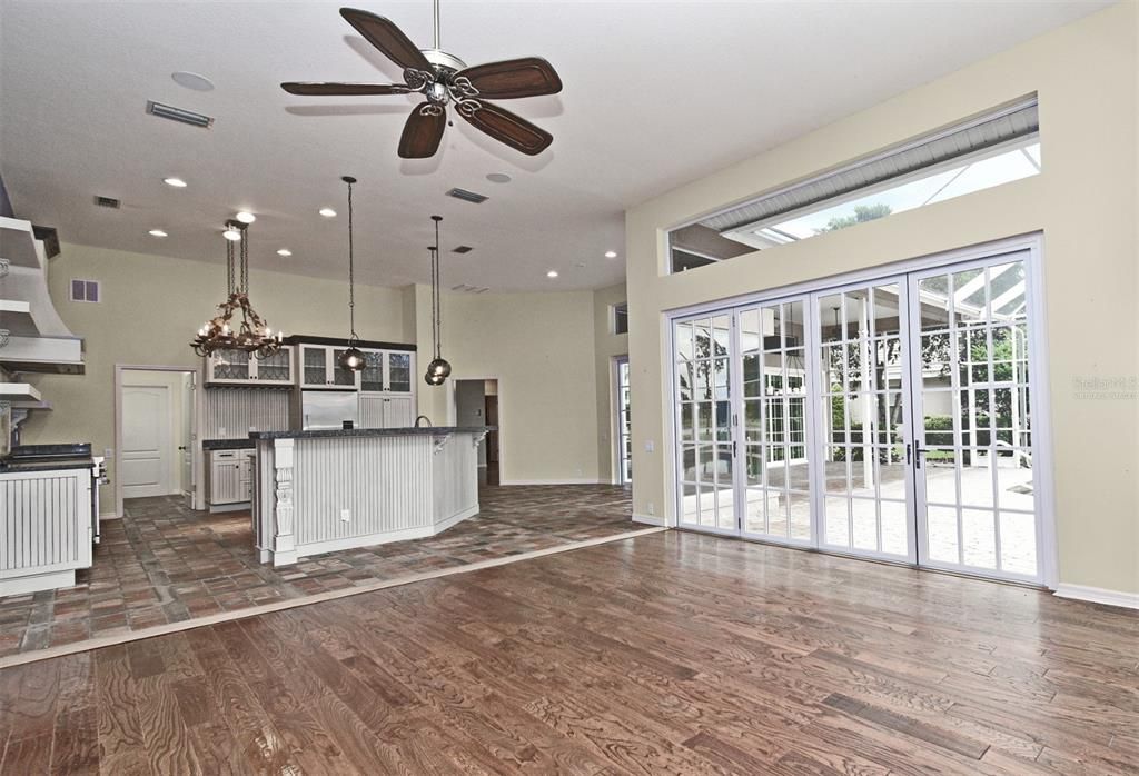 Chandelier, Interior, Kitchen, Pendant Lights, Recessed Lighting, Wood Texture Flooring