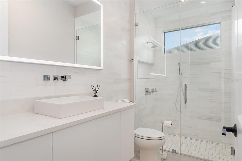 Bathroom, Glass Shower, Interior, Recessed Lighting