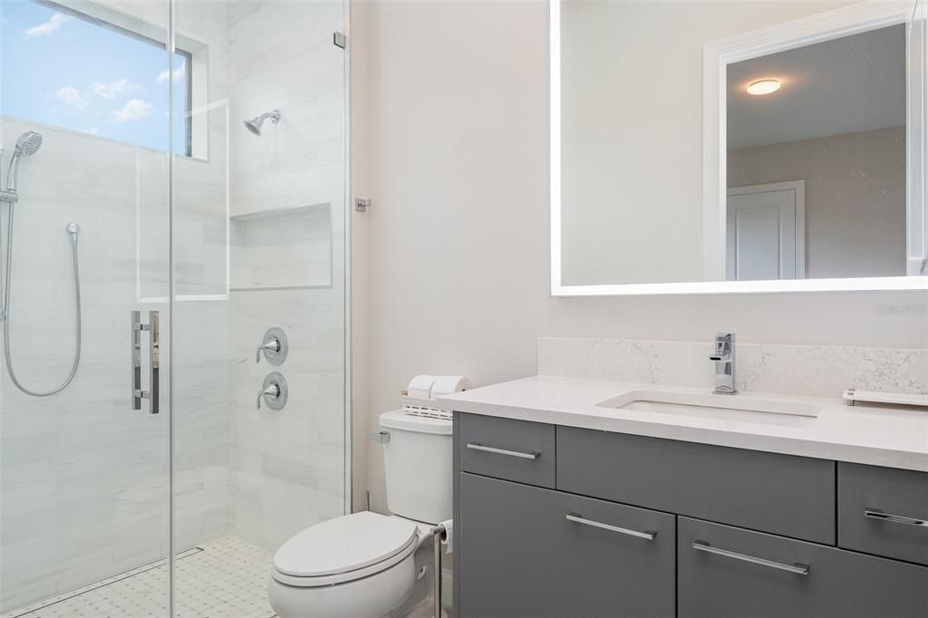 Bathroom, Glass Shower, Interior, Recessed Lighting