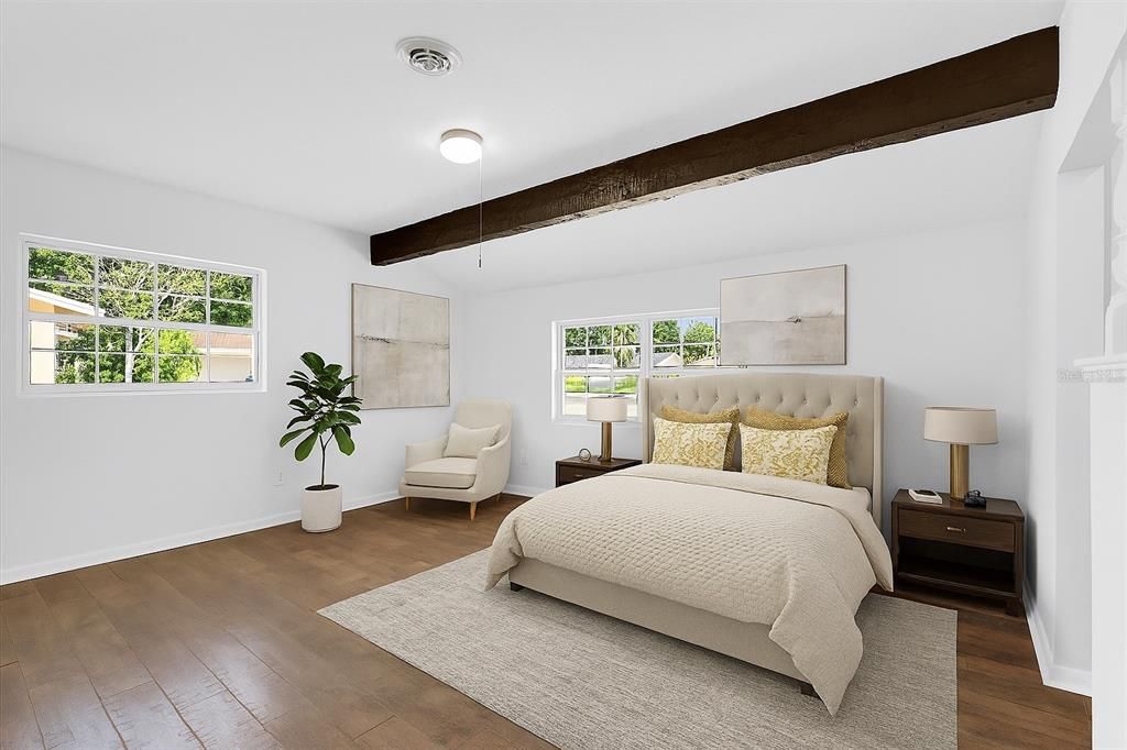 Bedroom, Interior, Wooden Beams, Wood Texture Flooring