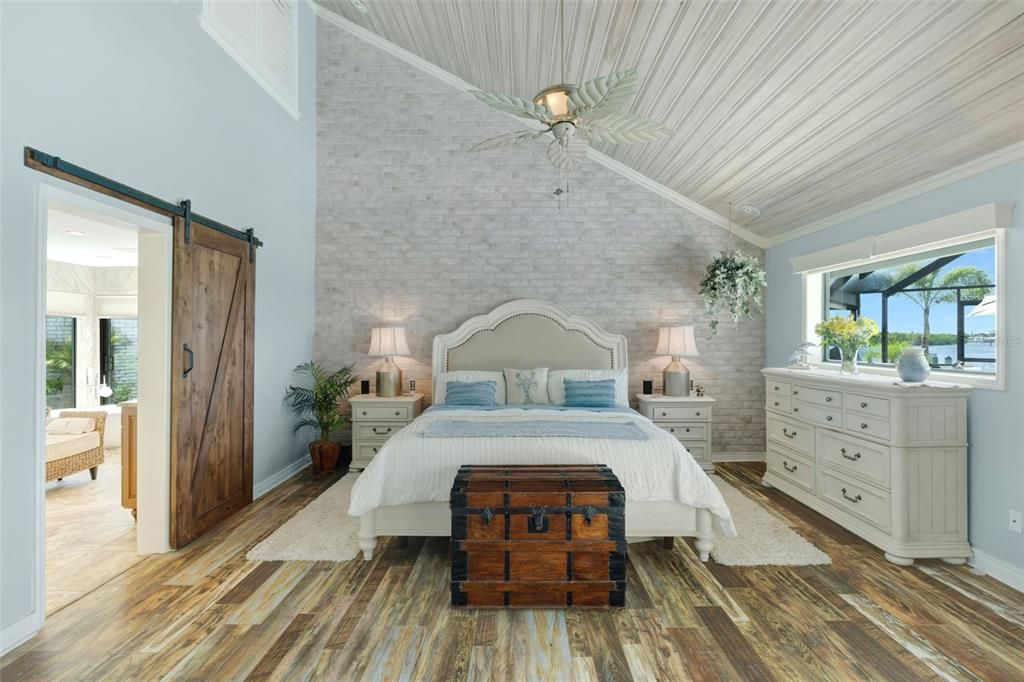 Bedroom, Interior, Stone Walls, Wood Texture Flooring