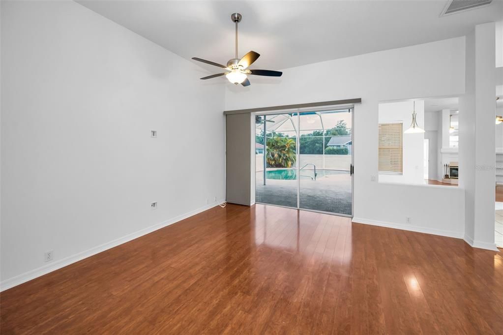 Empty room, Interior, Pendant Lights, Wood Texture Flooring