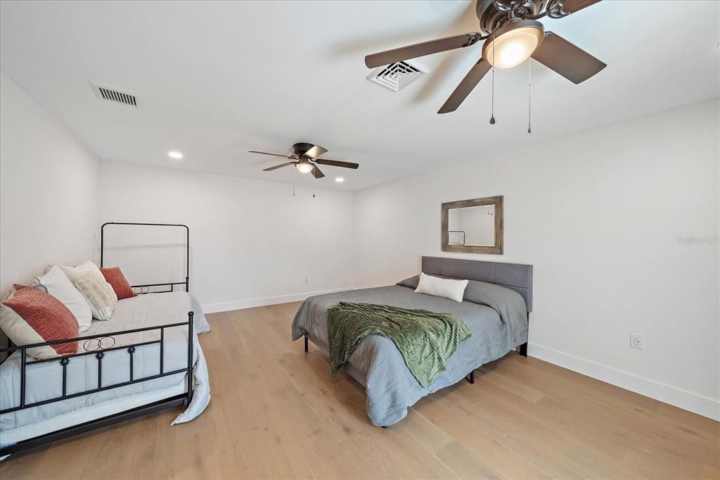Bedroom, Interior, Recessed Lighting, Wood Texture Flooring