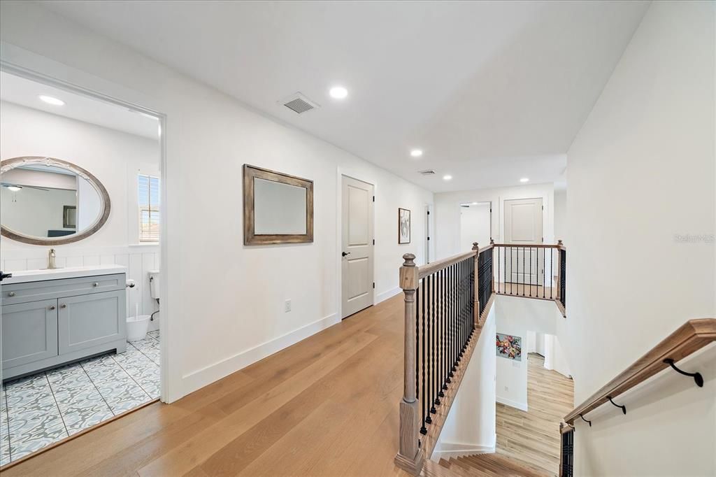 Bathroom, Interior, Recessed Lighting, Wood Texture Flooring