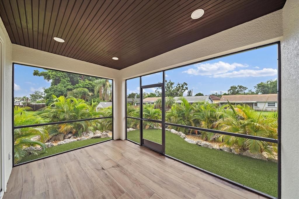Interior, Recessed Lighting, Sun Room, Wooden Ceilings, Wood Texture Flooring