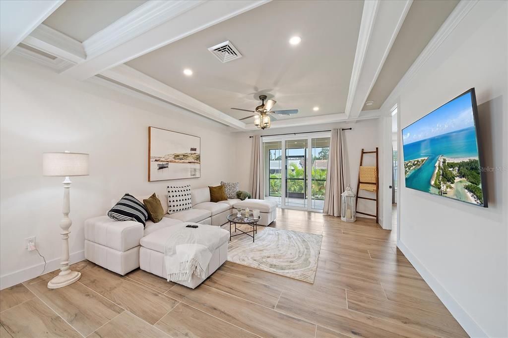 Interior, Living room, Recessed Lighting, Wood Texture Flooring