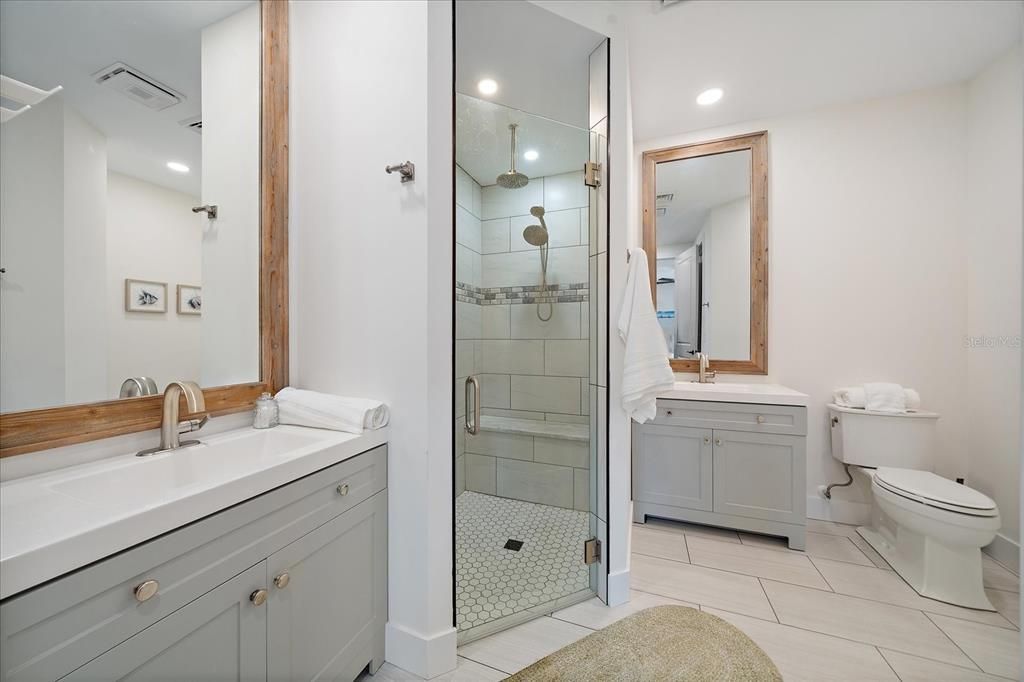 Bathroom, Glass Shower, Interior, Recessed Lighting