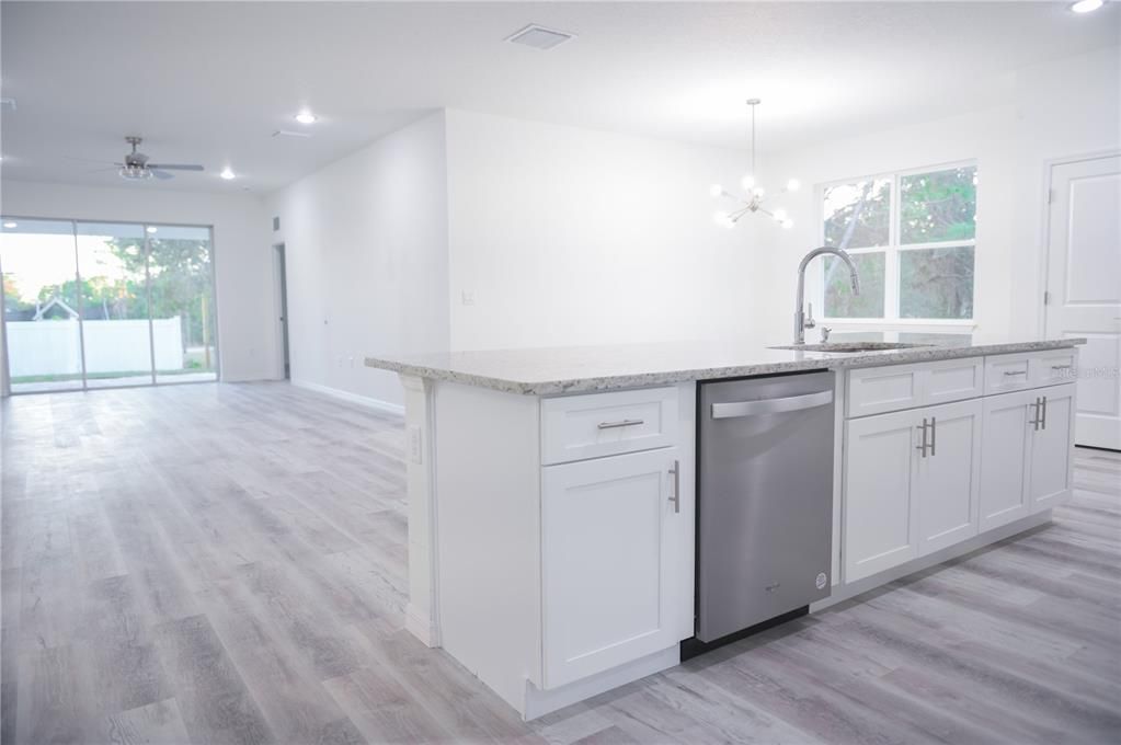 Interior, Kitchen, Pendant Lights, Recessed Lighting, Wood Texture Flooring