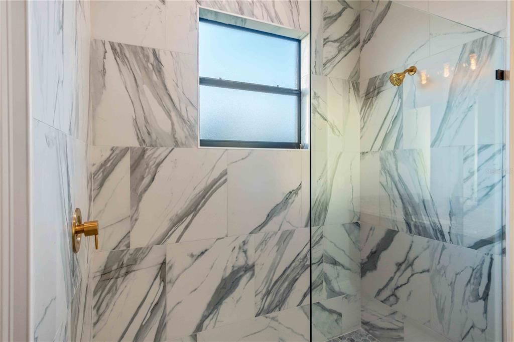 Bathroom, Glass Shower, Interior, Marble Walls
