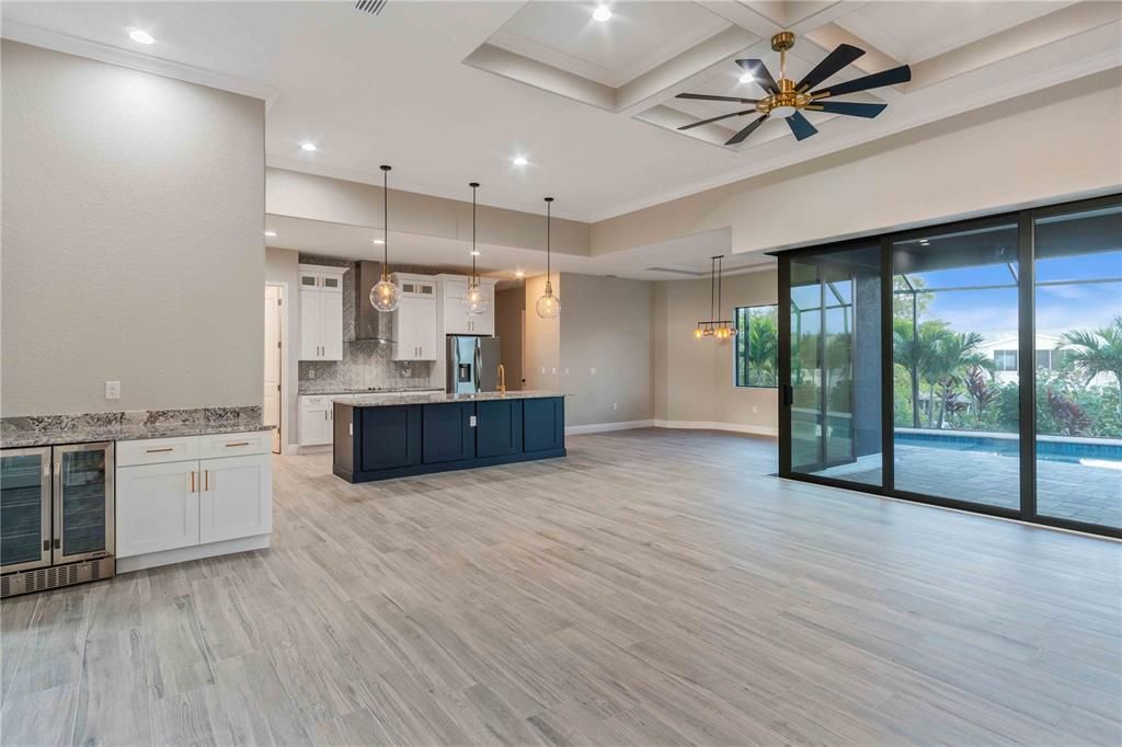 Interior, Kitchen, Pendant Lights, Recessed Lighting, Wood Texture Flooring