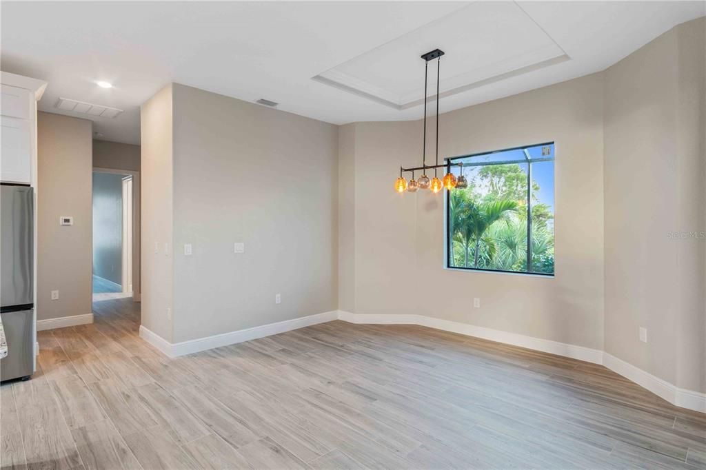 Empty room, Interior, Pendant Lights, Recessed Lighting, Wood Texture Flooring