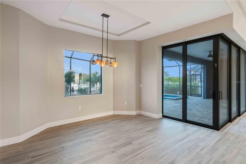 Empty room, Interior, Pendant Lights, Wood Texture Flooring