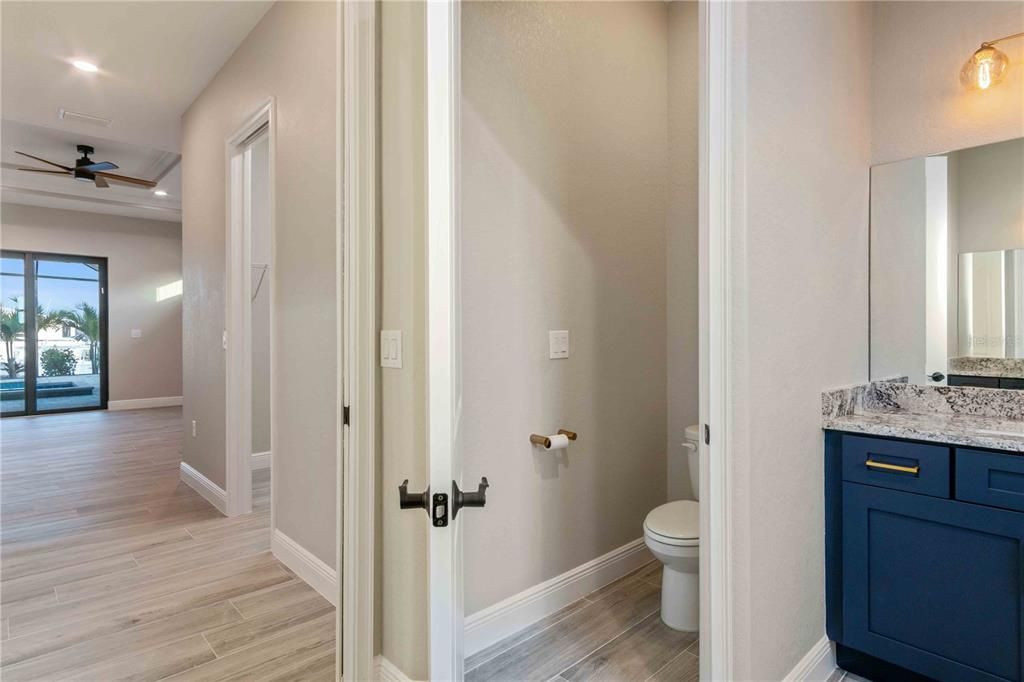 Bathroom, Interior, Recessed Lighting, Wood Texture Flooring