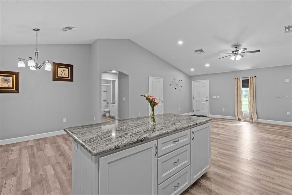 Empty room, Interior, Pendant Lights, Recessed Lighting, Wood Texture Flooring