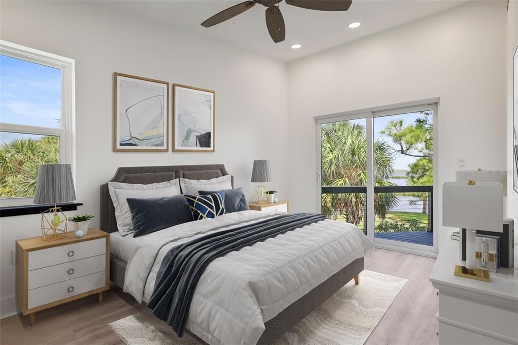 Bedroom, Interior, Recessed Lighting, Wood Texture Flooring