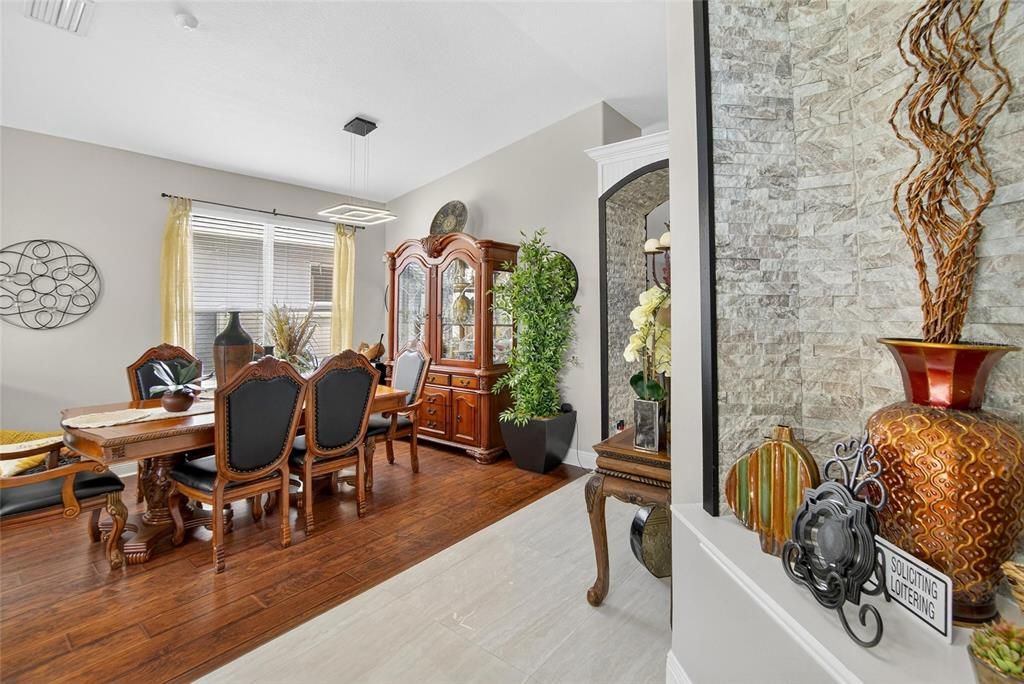 Dining room, Interior, Pendant Lights, Wood Texture Flooring