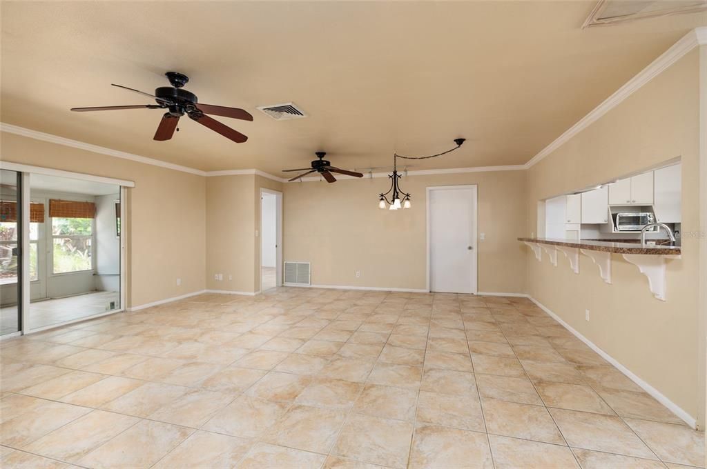 Empty room, Interior, Kitchen, Pendant Lights